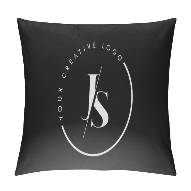 Personality  White JS Serif Letter Logo Design With Creative Intersected Cut. Pillow Covers