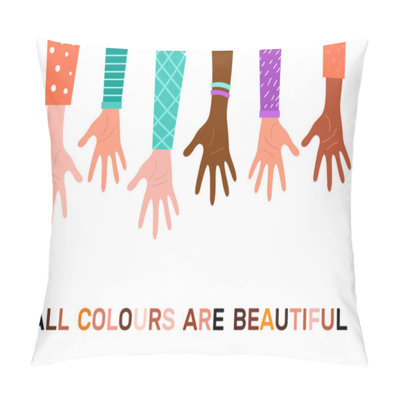 Personality  Stop Racism. Black Lives Matter, We Are Equal. No Racism Concept. Flat Style. Protesting Hands People. Vector Illustration. Isolated. Pillow Covers