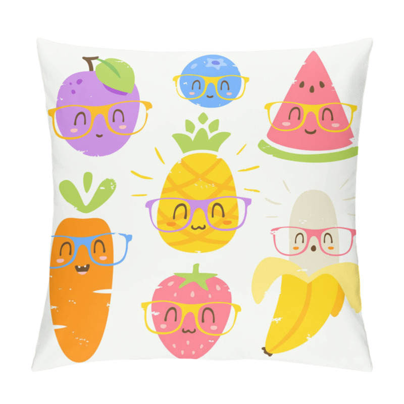 Personality  Vector Cartoon Fruits In Glasses Set Pillow Covers