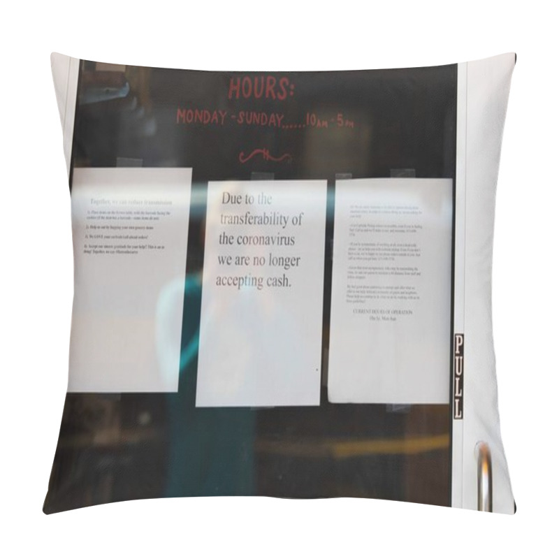 Personality  ST PAUL, UNITED STATES - Mar 20, 2020: Photograph Of Restaurant Effect By Covid-19 Coronavirus Pandemic. Pillow Covers