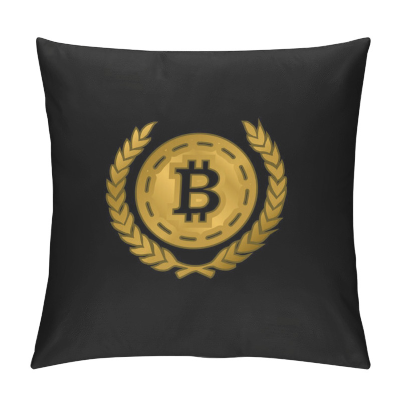 Personality  Bitcoin With Olive Leaves At Both Sides Gold Plated Metalic Icon Or Logo Vector Pillow Covers