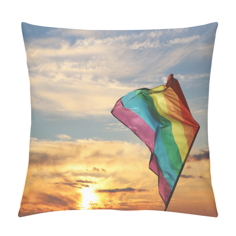 Personality  Bright Rainbow LGBT Flag Against Sky At Sunset Pillow Covers