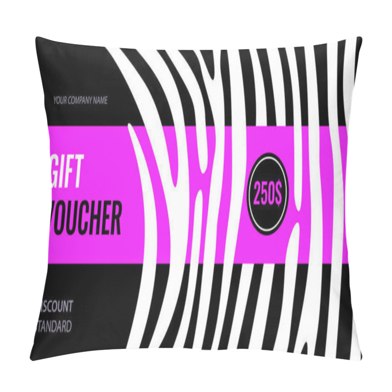 Personality  Horizontal Gift Voucher White Stripes On Black Background. Bright Pink Abstract Design. Pillow Covers