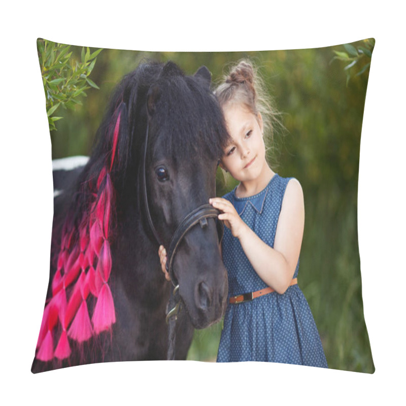 Personality  Cute Little Girl And Pony In A Beautiful Park Pillow Covers