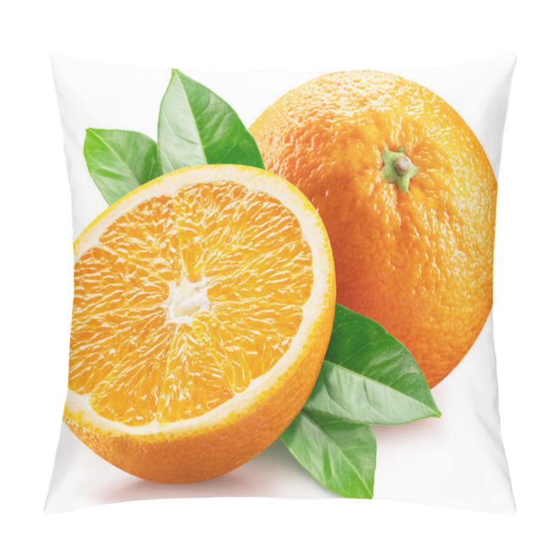 Personality  Orange Fruits With Leaves And Orange Slices Isolated On A White Background. Clipping Path. Pillow Covers