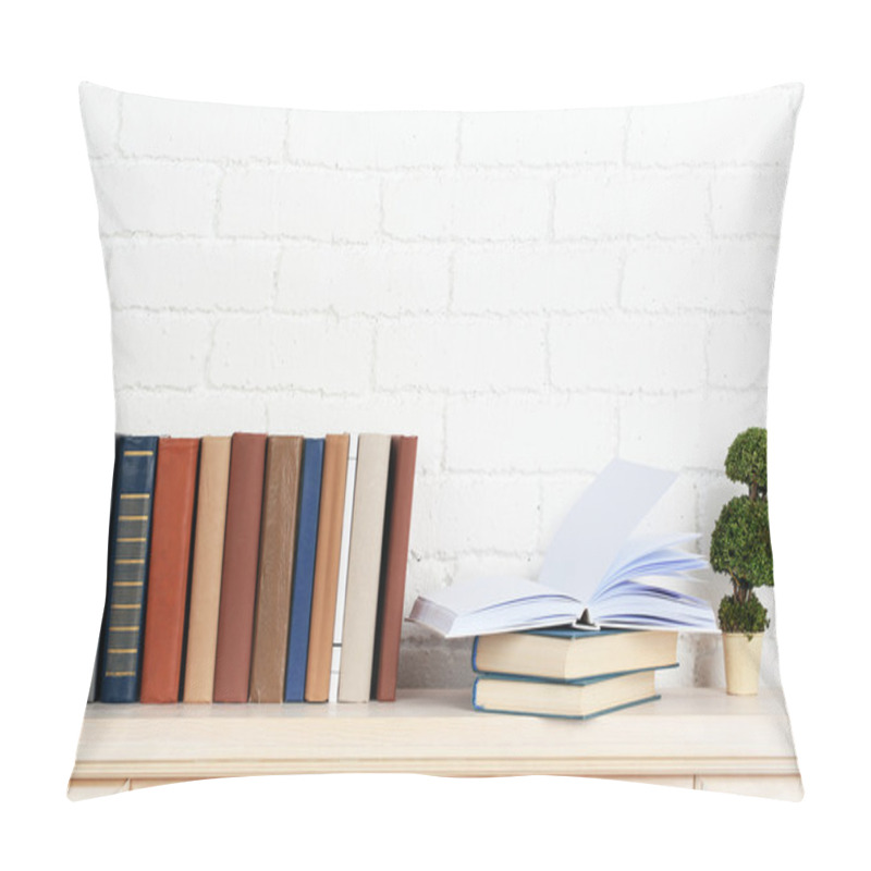 Personality  Books On Shelf On Wall Background Pillow Covers