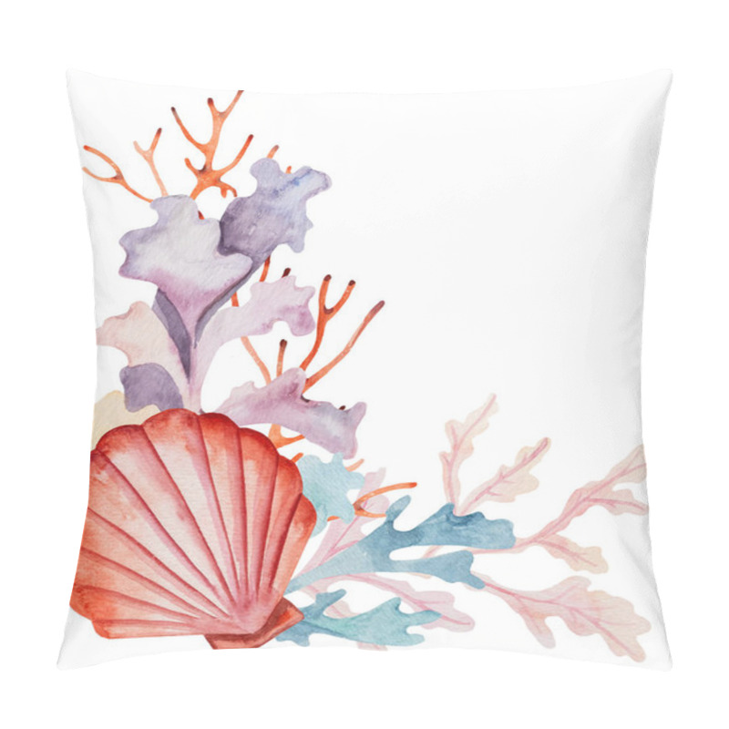 Personality  Watercolor Arrangement Made From Seaweeds, Seashells And Corals Isolated. Underwater Bouquet, Illustration For Greeting Cards, Summer Beach Wedding Invitations, Crafting, Printing Pillow Covers