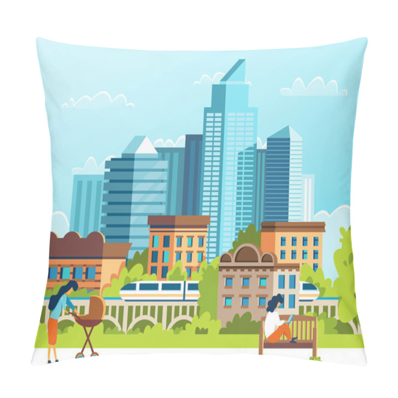 Personality  Life In A Big City. Urban People. Cartoon Vector. Pillow Covers