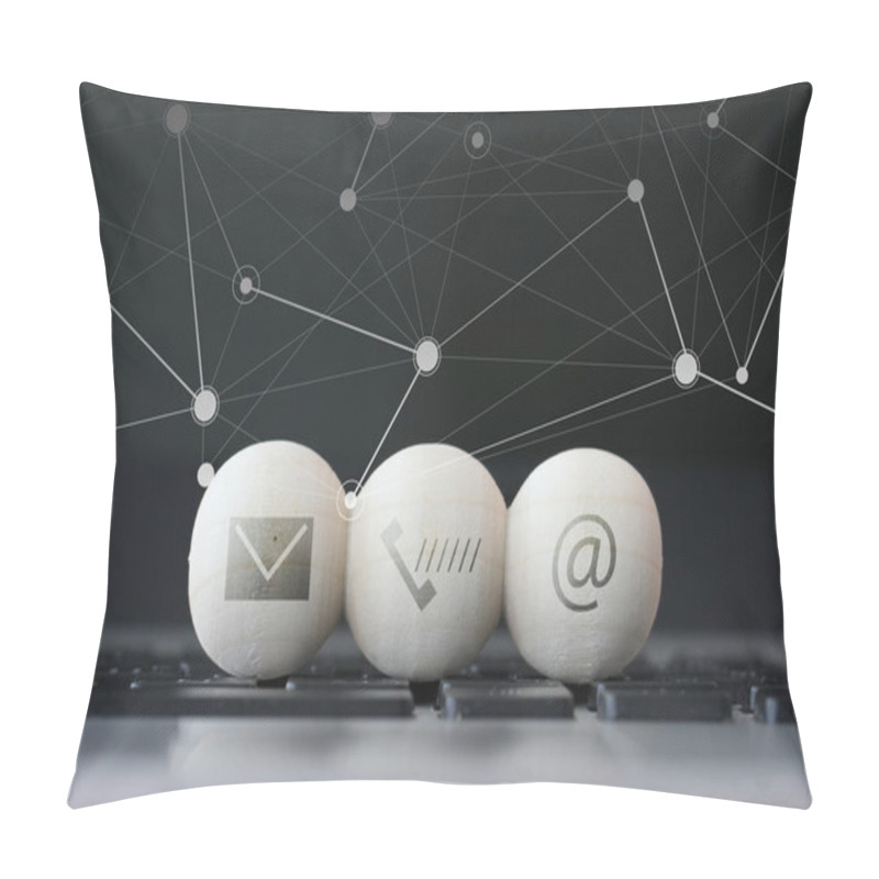 Personality  Icon On Wooden Ball Of Website And Internet Contact Us Page Conc Pillow Covers