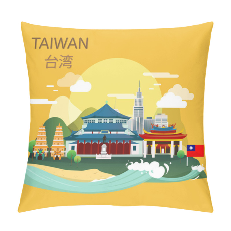 Personality  Amazing Tourist Attraction Landmarks In Taiwan Illustration Desi Pillow Covers