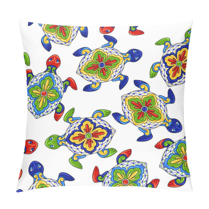 Personality  Mexican Seamless Pattern With Turtles. Traditional Decorative Objects. Talavera Ornamental Ceramic. Ethnic Folk Ornament. Pillow Covers