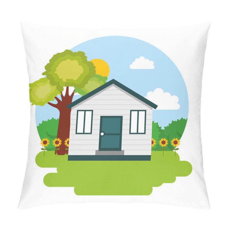 Personality  House Garden Tree Flowers Bushes Scene Pillow Covers