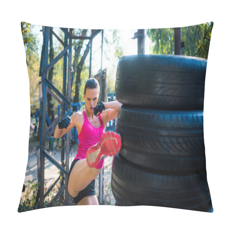 Personality  Woman During Kickboxing Work Out  Pillow Covers