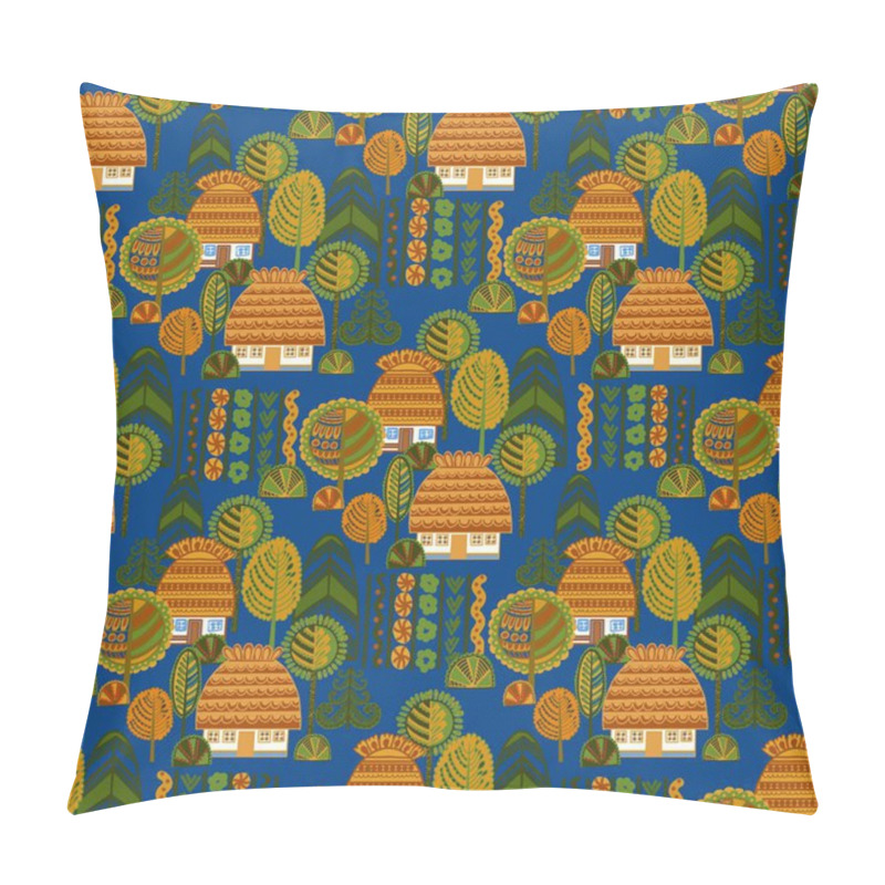 Personality  Charming Ukrainian Village Folk Art Pattern With Traditional Huts And Nature Pillow Covers