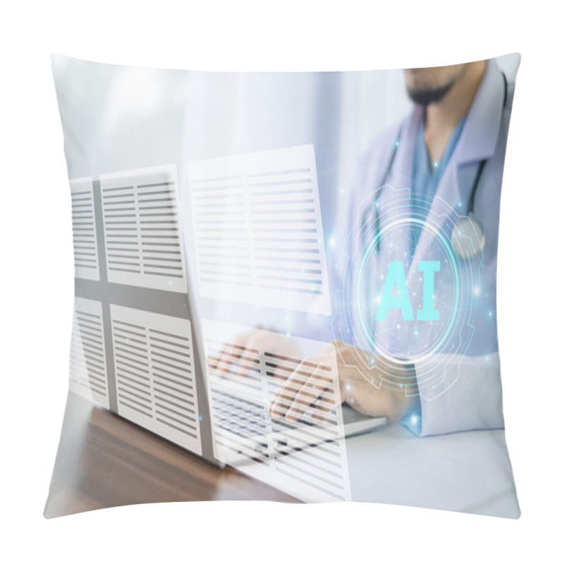 Personality  Doctor Using AI Technology Data Management Improves Patient Care By Analyzing Large Volumes Of Medical Data, Enabling Faster Diagnosis And Personalized Treatment Plans. Pillow Covers