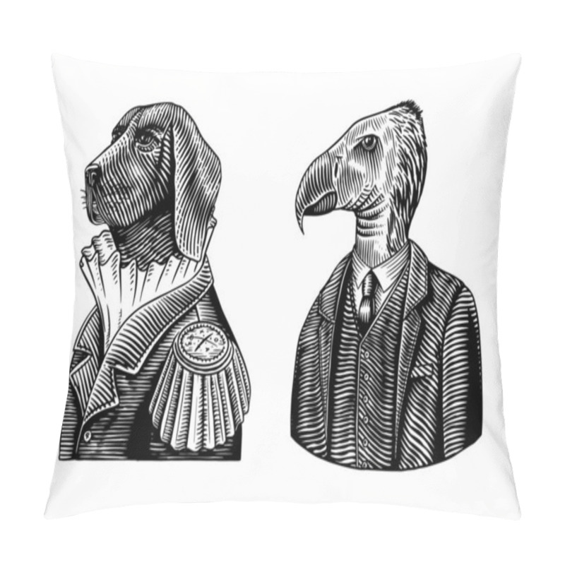 Personality  Dog Officer And California Condor Gentleman. Great Dane. Fashion Animal Character. Military Man In The Old Uniform. Hand Drawn Vintage Sketch. Vector Engraved Illustration For Tattoo Or T-shirts. Pillow Covers