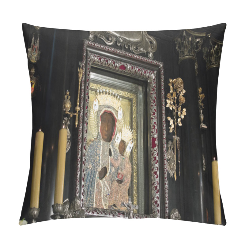 Personality  Czestochowa , Poland - 21 January 2020: Jasna Gora Monastery: The Wonderful Image Of The Black Madonna Of Czestochowa (Our Lady Of Czestochowa) Pillow Covers