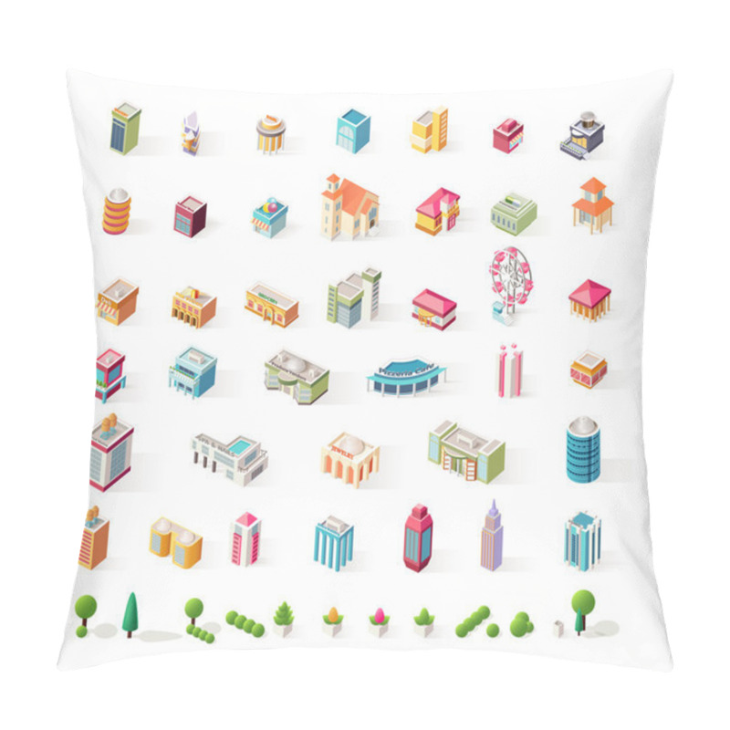 Personality  Big Set Vector Isometrics Building Pillow Covers