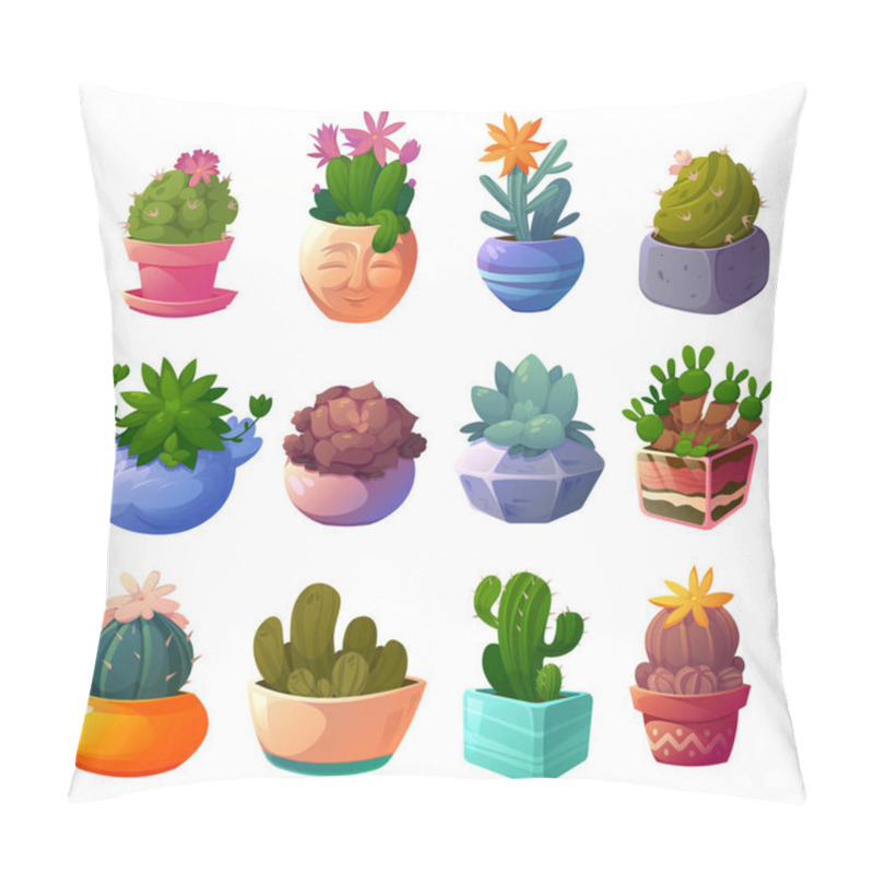 Personality  Set Cactus Home Plants In Flowerpots Icons Set Pillow Covers