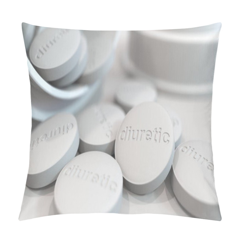 Personality  Close-up Shot Of Pills With Stamped DIURETIC Text On Them. 3D Rendering Pillow Covers