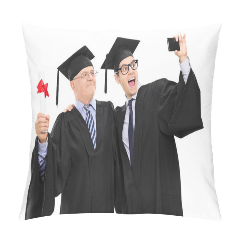 Personality  Senior And Guy In Graduation Gowns Pillow Covers