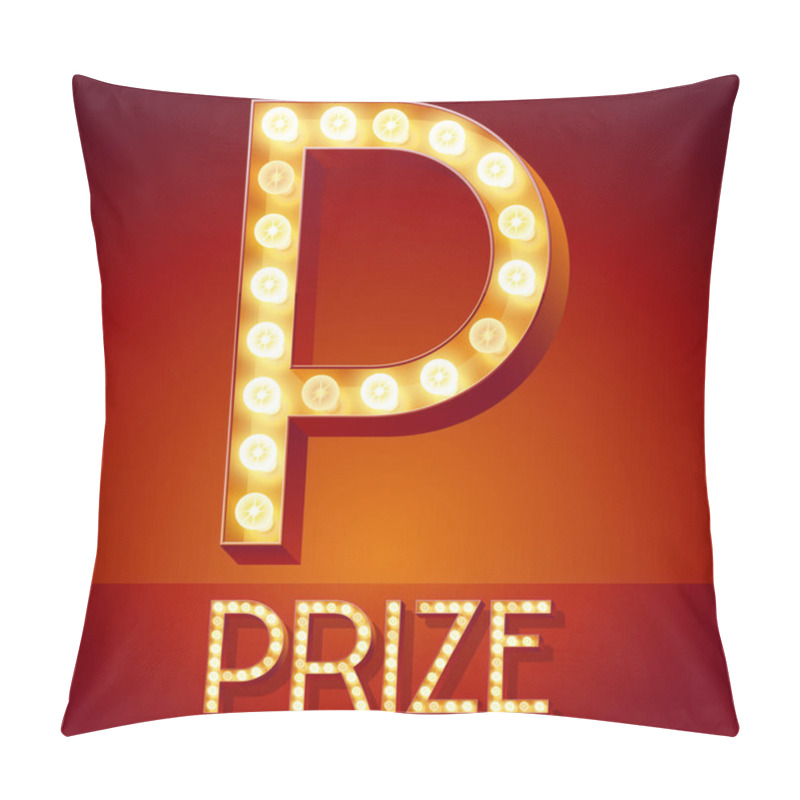 Personality  Chic Retro Vector Light Up Font With Glowing Lamp. Gold Letter P Pillow Covers