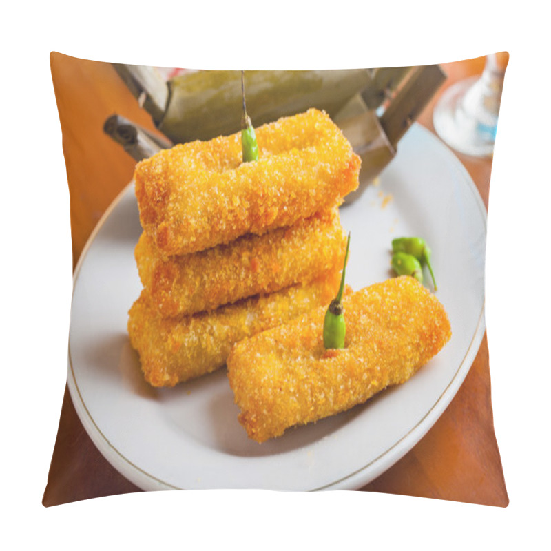 Personality  Indonesian Food Risoles On White Plate Pillow Covers