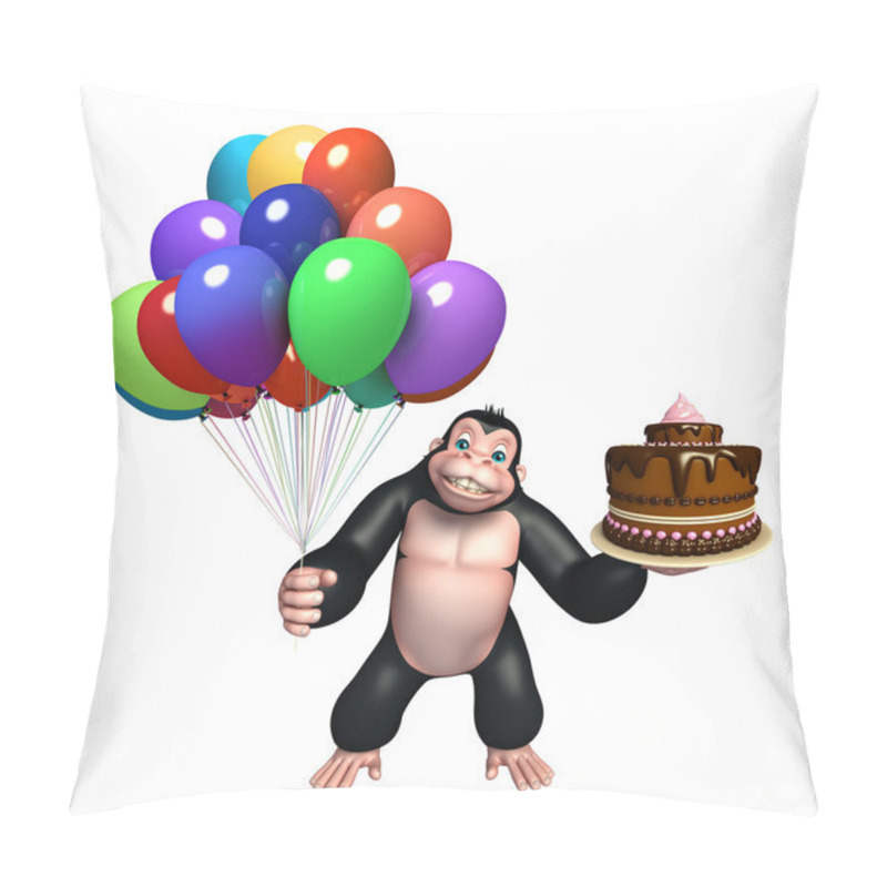 Personality  Cute Gorilla Cartoon Character With Balloon And Cake Pillow Covers