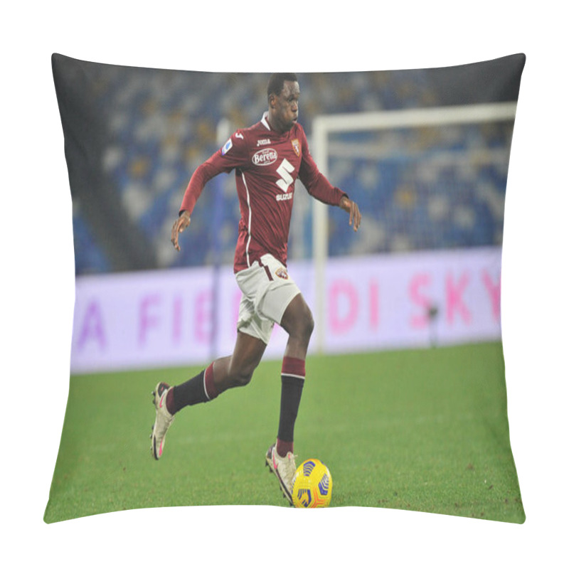 Personality  Wilfried Singo Player Of Torino, During The Match Of The Italian Serie A Football Championship Between Napoli Vs Torino 1-1, Match Played At The Diego Armando Maradona Stadium In Naples. Italy, December 23, 2020.  Pillow Covers