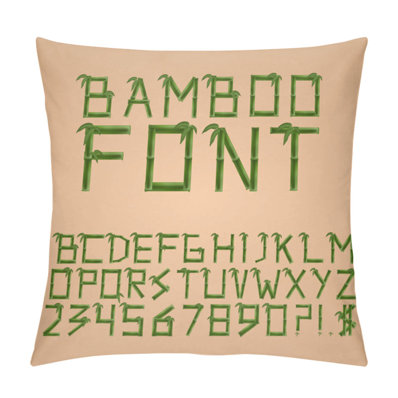 Personality  Bamboo Font In Asian Style. Alphabet. Vector Illustration. Pillow Covers