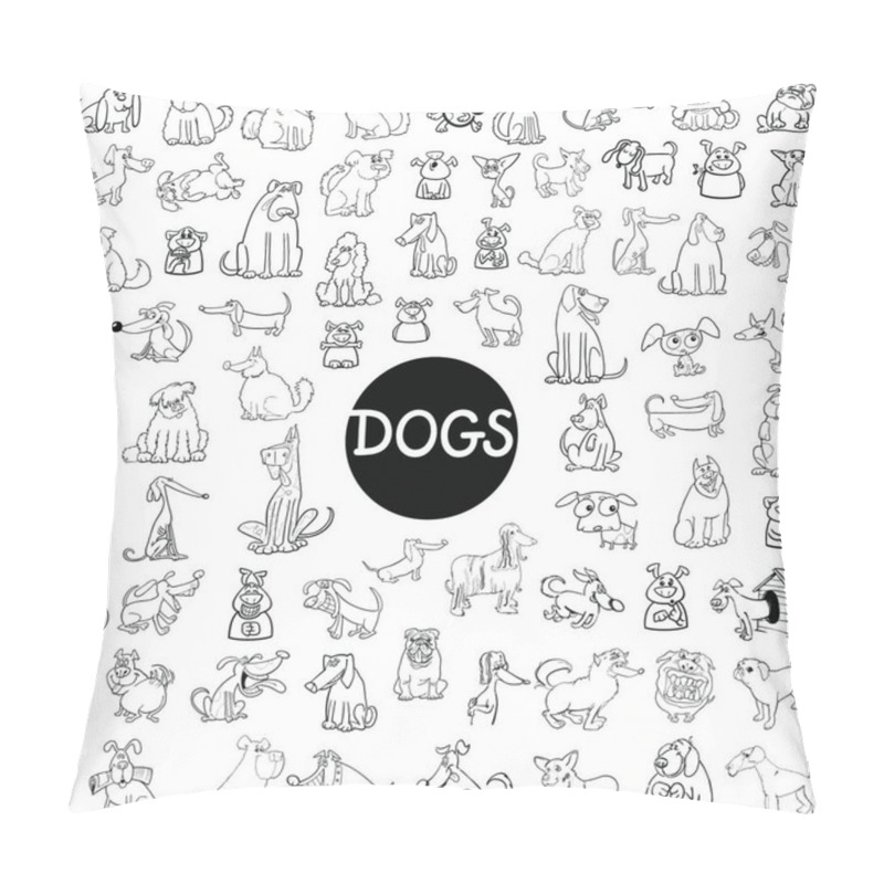 Personality  Black And White Cartoon Illustration Of Dogs Pet Animal Characters Large Set Pillow Covers