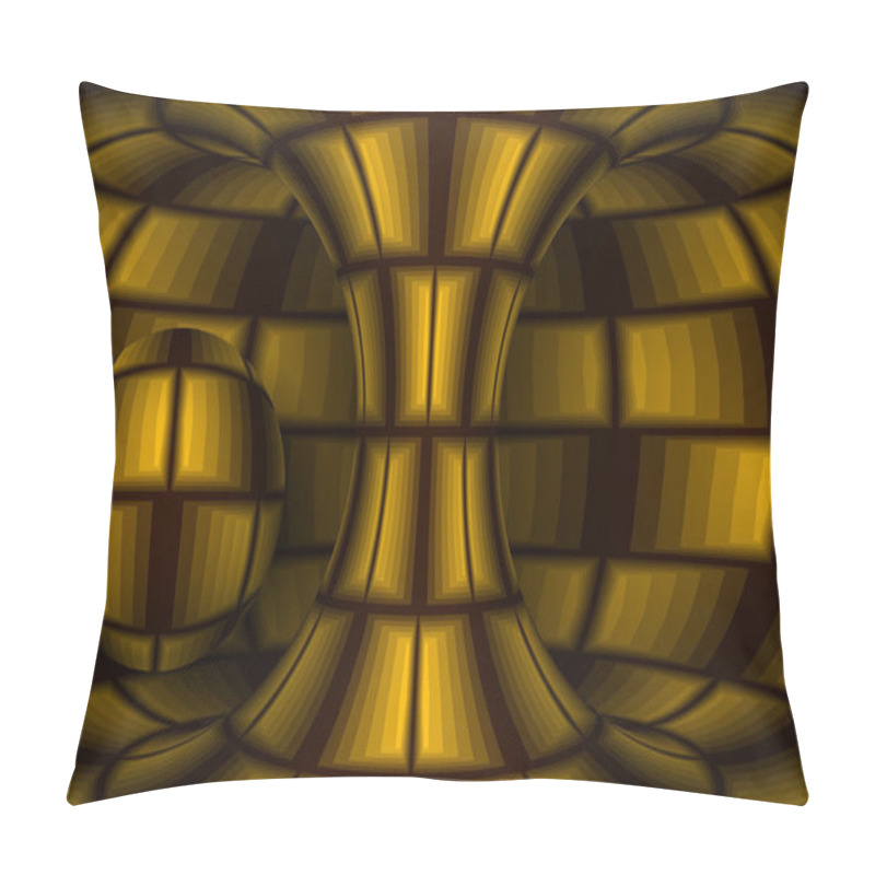 Personality  Golden Brown Futuristic Hyperboloid And Sphere. Vector Abstract Illustration. Pillow Covers