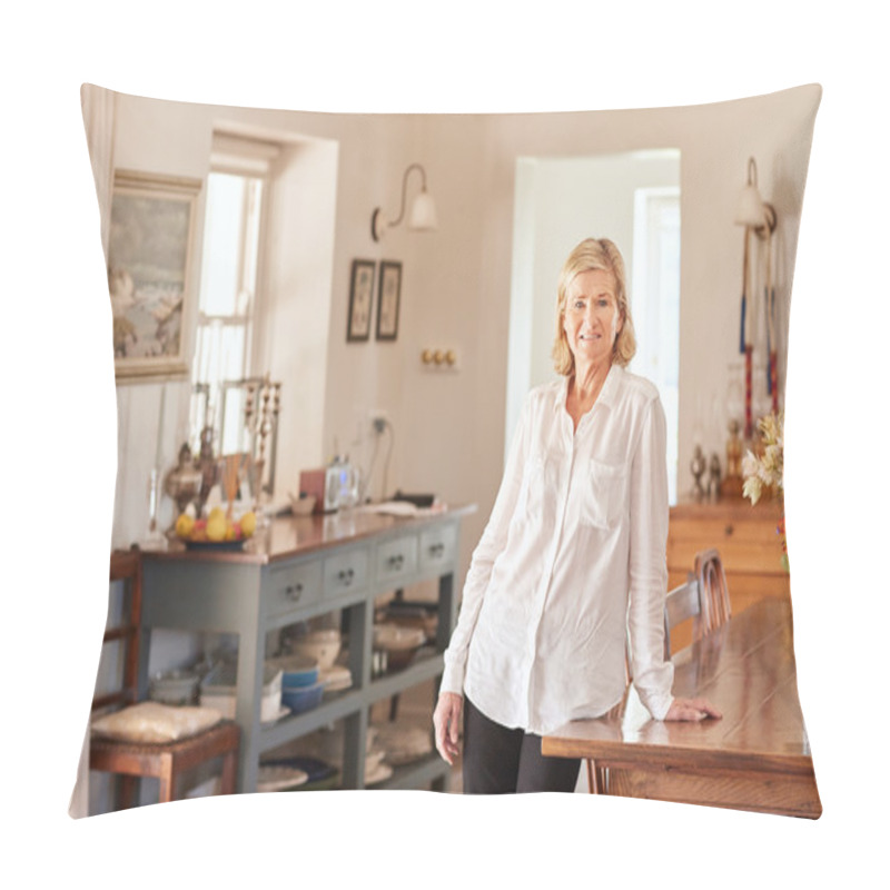 Personality  Woman At Home Leaning On Wooden Table Pillow Covers