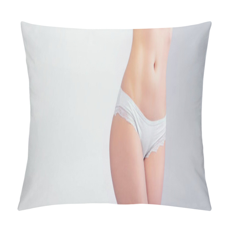 Personality  Woman Beauty, Body Care. Slender Line Of A Beauty Young Body In Underwear. Pillow Covers