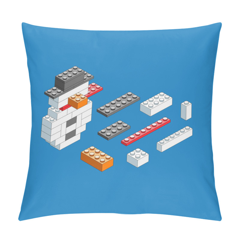 Personality  Snowman Of Blocks. Isometric Constructor. Pillow Covers