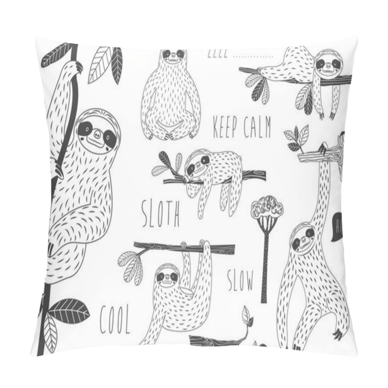 Personality  Sloth Hanging On Tree Doodle Collection Set Pillow Covers