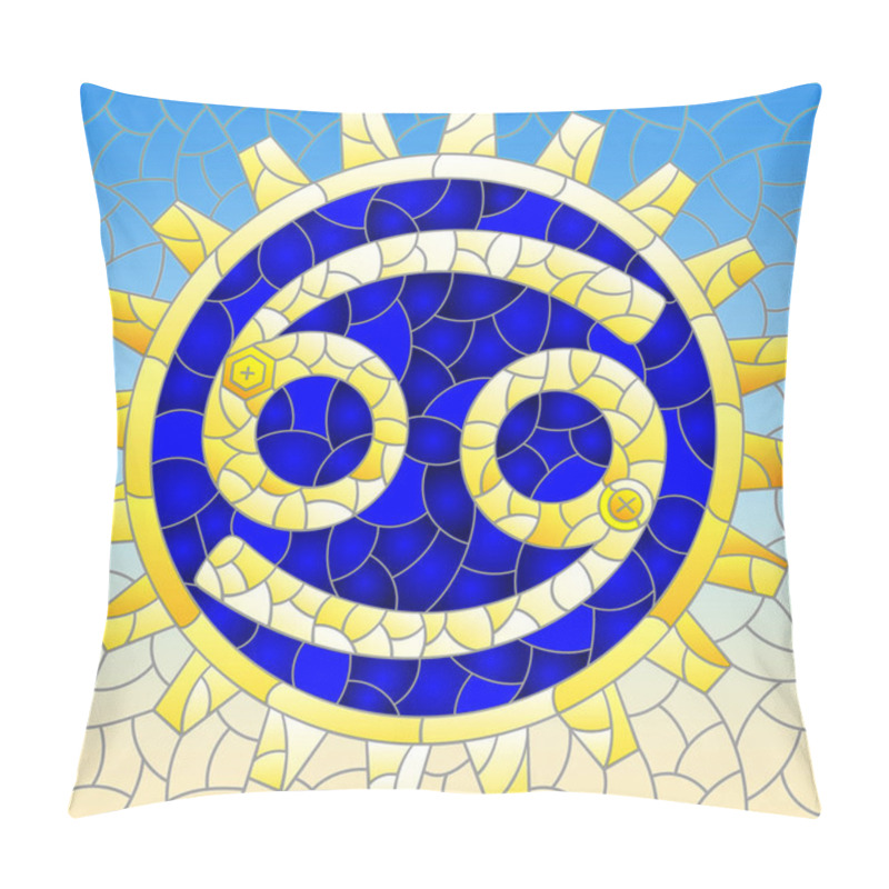 Personality  Illustration In The Style Of A Stained Glass Window With An Illustration Of The Steam Punk Sign Of The Cancer Horoscope Pillow Covers