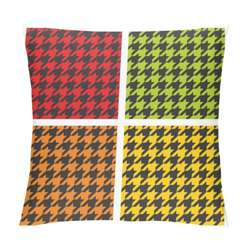 Personality  Tartan Vector Black, Green, Yellow And Orange Tile Background Collection. Dogtooth Seamless Pattern Set Pillow Covers