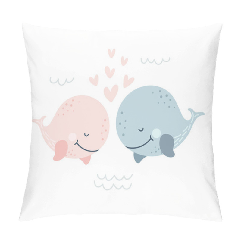 Personality  Romantic Greeting Card With Two Whales. Vector Illustration Of Cute Loving Couple. Card About Friendship And Love. Valentine S Day Card, Poster Or Print Template Pillow Covers