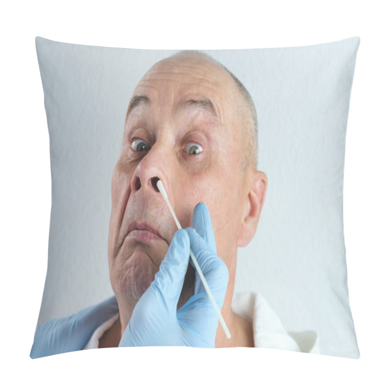 Personality  Male Doctor In Gloves Takes With Swab Sample From Nose For Analysis, Rapid Nasal Test Covid-19, Detection Of Viral Disease, Police Investigation, Determine Paternity, Medical Examination, Coronavirus Pillow Covers