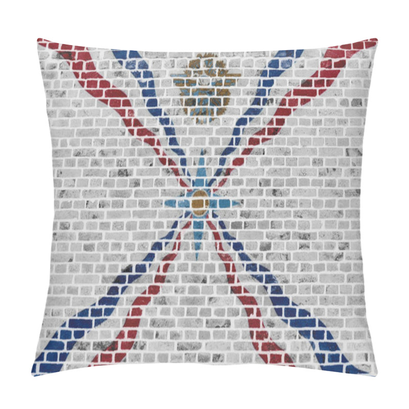 Personality  Close-up On A Brick Wall With The Flag Of Assyria Painted On It. Pillow Covers