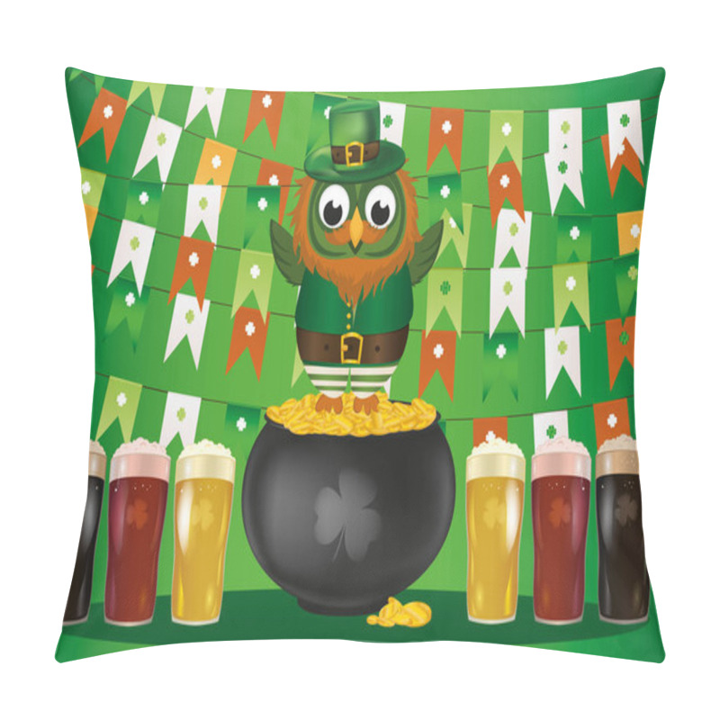 Personality  An Owl In A National Costume For A Patrician's Day Stands On A Pot Pillow Covers