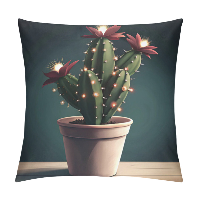 Personality  A Festive Christmas Cactus In A Rustic Pot Features Vibrant Red Blooms And Natural Details, Capturing The Essence Of Seasonal Charm And Decor. Pillow Covers