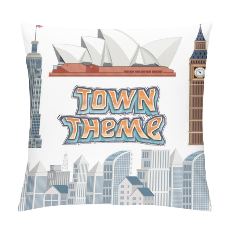 Personality  Set Of Town Building Theme Illustration Pillow Covers