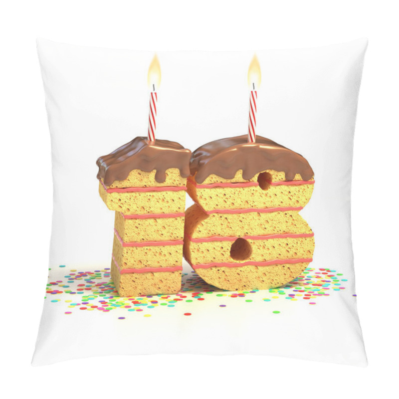 Personality  Cake Surrounded By Confetti With Lit Candle For A Eighteenth Birthday Pillow Covers