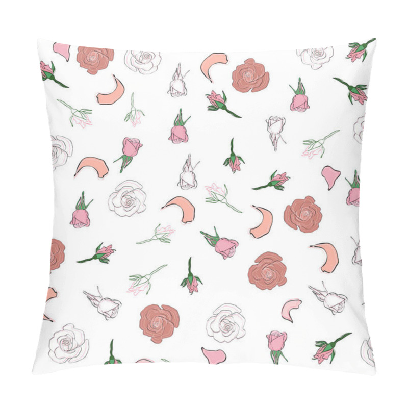 Personality  Seamless Pattern Rose Petals, Buds And Flowers. Confetti, Cosmetics, Wedding, Beautiful Flower Background. Pillow Covers