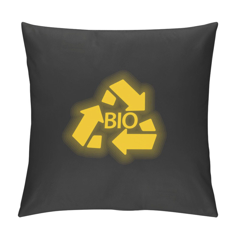 Personality  Bio Mass Recycle Symbol Yellow Glowing Neon Icon Pillow Covers