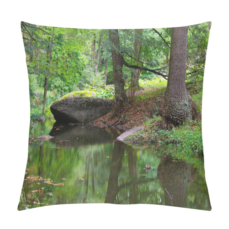 Personality  Green Forest And River With Big Stone Pillow Covers