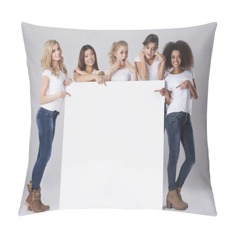 Personality  Women Holding Empty White Board Pillow Covers