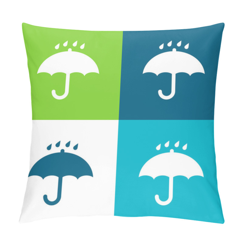 Personality  Black Opened Umbrella Symbol With Rain Drops Falling On It Flat Four Color Minimal Icon Set Pillow Covers